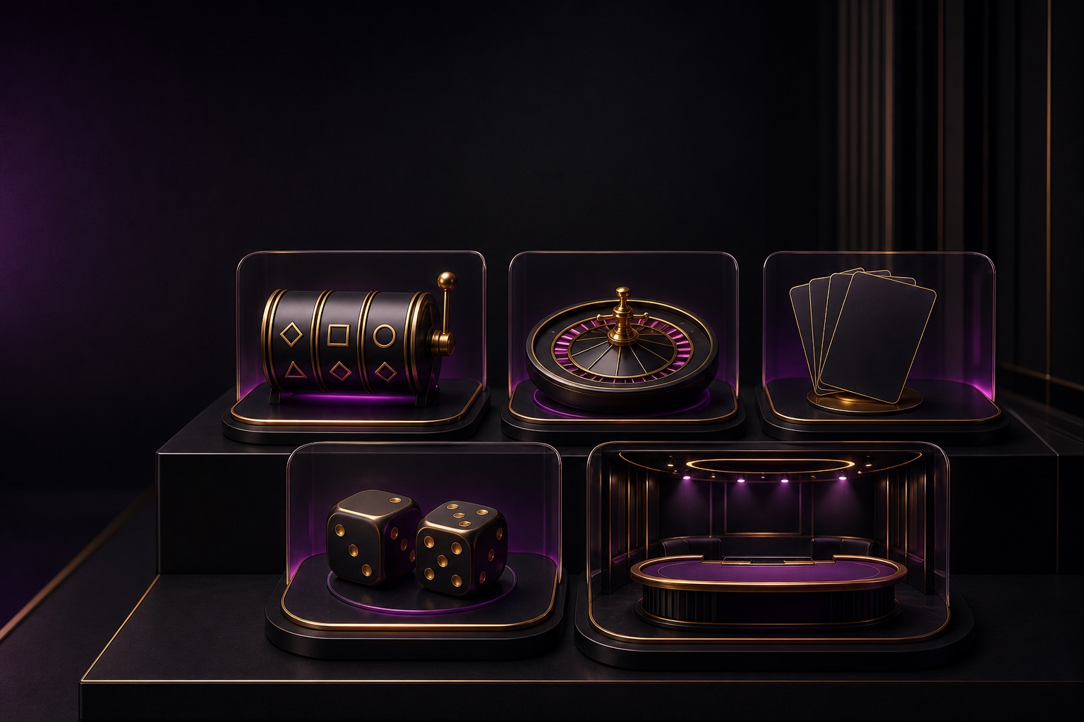 Casino games library with slots, roulette, cards and live tables