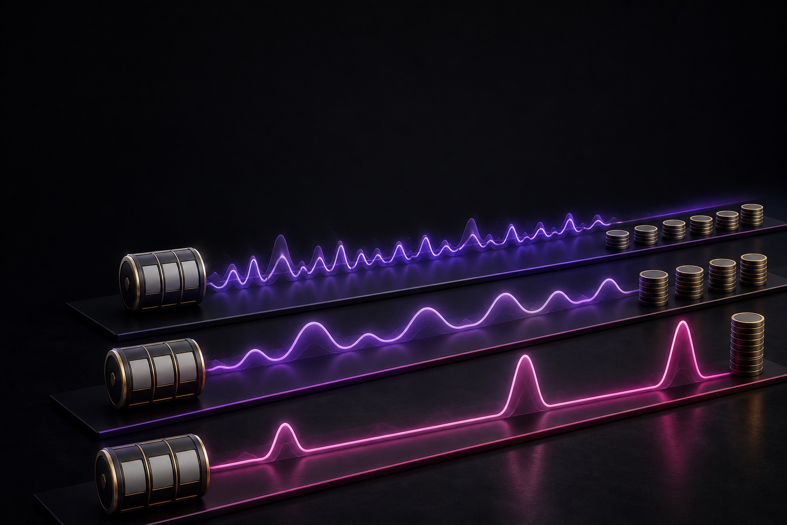 Low, medium and high slot volatility shown as different outcome waves