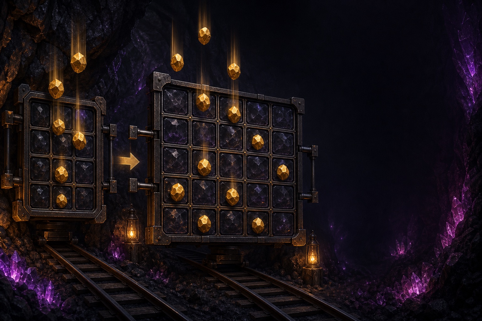 Original mine-themed illustration of expanding reels and cascading rewards
